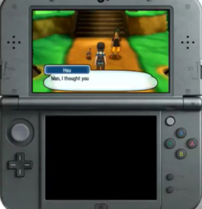 Hau with his litten during the gameplay footage.